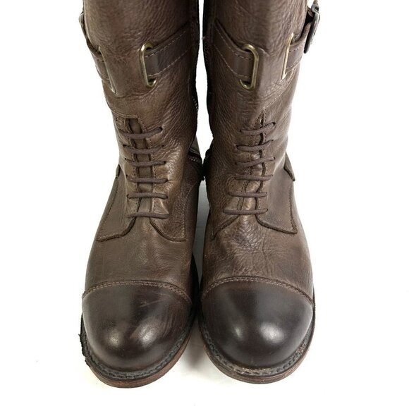 Vintage Shoe Company Boots 8 Bastrop Brown Leather Tall Harness Womens Made USA - Picture 3 of 14